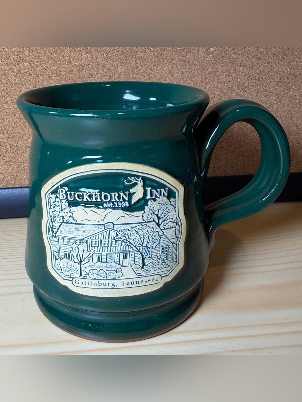 Deneen Pottery Buckhorn Inn Gatlinburg Tennessee Hand Thrown Mug Green USA 2008